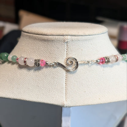✨Twinklepip✨| Rose Quartz, Green Aventurine, & Green Jade Fairy Necklace with Sparkling Pink Accents