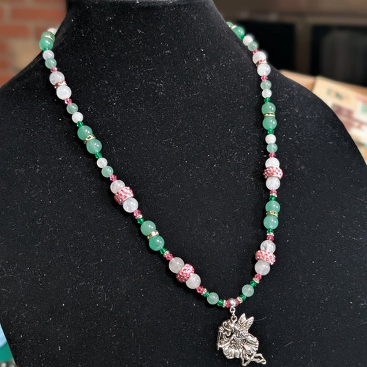 ✨Twinklepip✨| Rose Quartz, Green Aventurine, & Green Jade Fairy Necklace with Sparkling Pink Accents