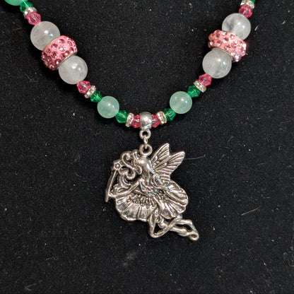✨Twinklepip✨| Rose Quartz, Green Aventurine, & Green Jade Fairy Necklace with Sparkling Pink Accents