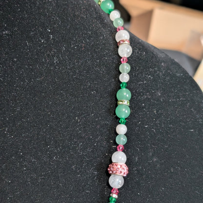 ✨Twinklepip✨| Rose Quartz, Green Aventurine, & Green Jade Fairy Necklace with Sparkling Pink Accents