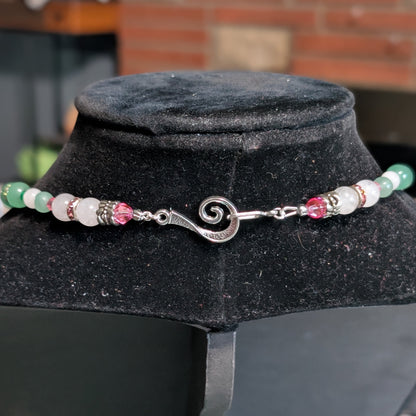✨Twinklepip✨| Rose Quartz, Green Aventurine, & Green Jade Fairy Necklace with Sparkling Pink Accents
