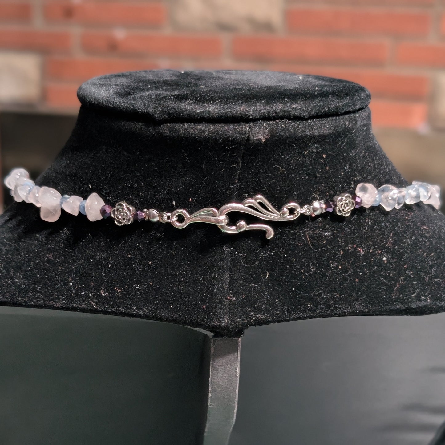 ✨Kraeon Rose✨| Rose Quartz & Kyanite Cameo Necklace with Silver Rose Accents
