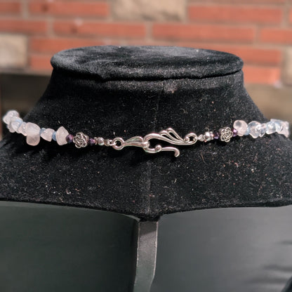 ✨Kraeon Rose✨| Rose Quartz & Kyanite Cameo Necklace with Silver Rose Accents
