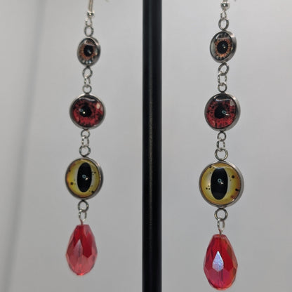 ✨Omenocular✨ | Stacked Glass Eye & Red Teardrop Earrings