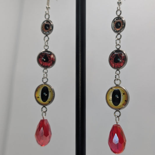 ✨Omenocular✨ | Stacked Glass Eye & Red Teardrop Earrings