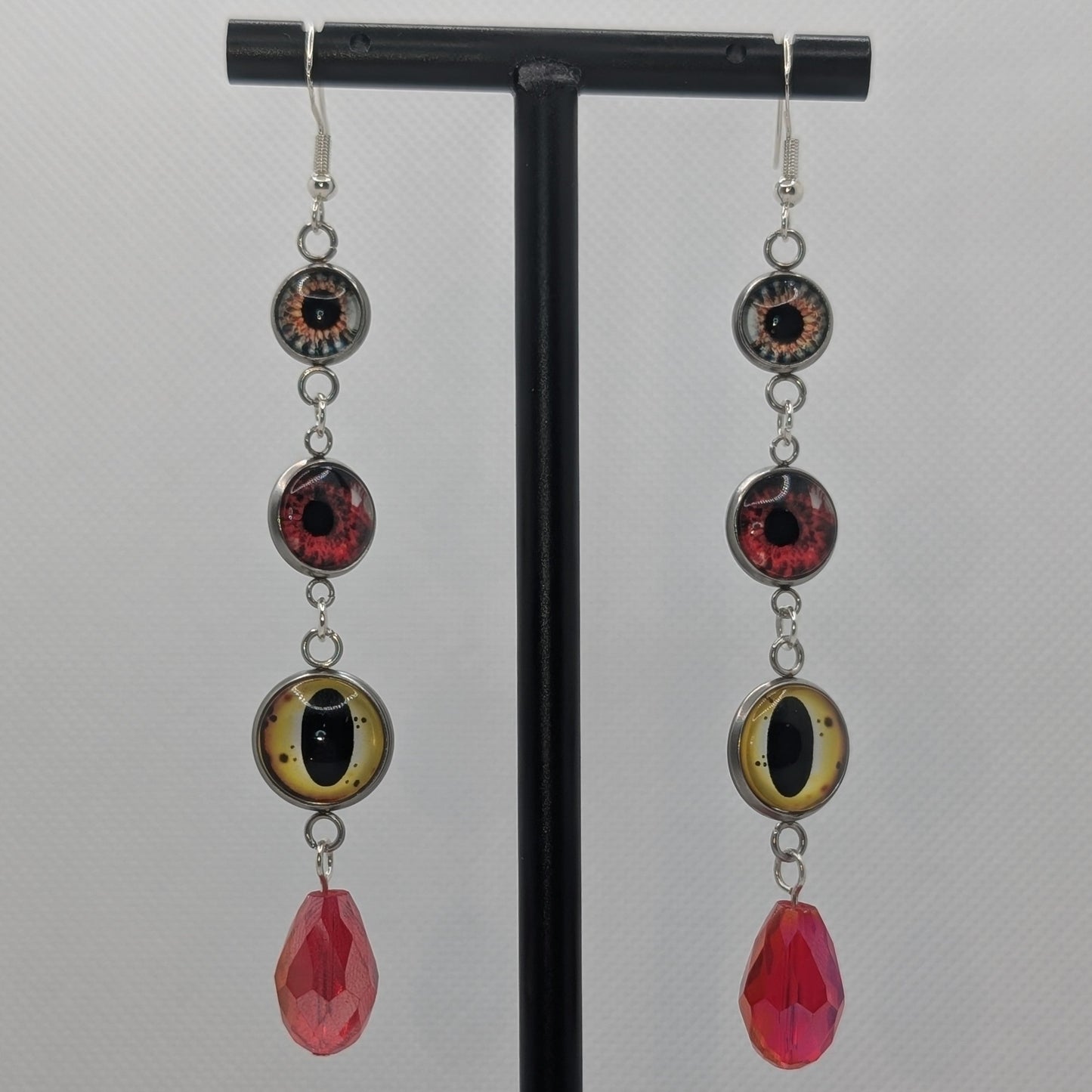 ✨Omenocular✨ | Stacked Glass Eye & Red Teardrop Earrings