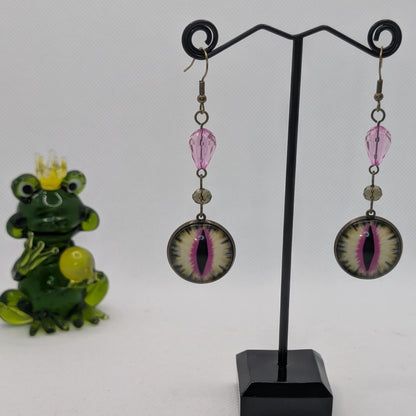 ✨Dangeretina✨ | Pink Glass Dragon Eye & Faceted Bead Earrings