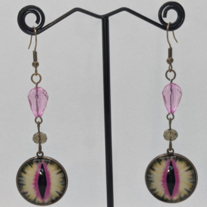 ✨Dangeretina✨ | Pink Glass Dragon Eye & Faceted Bead Earrings