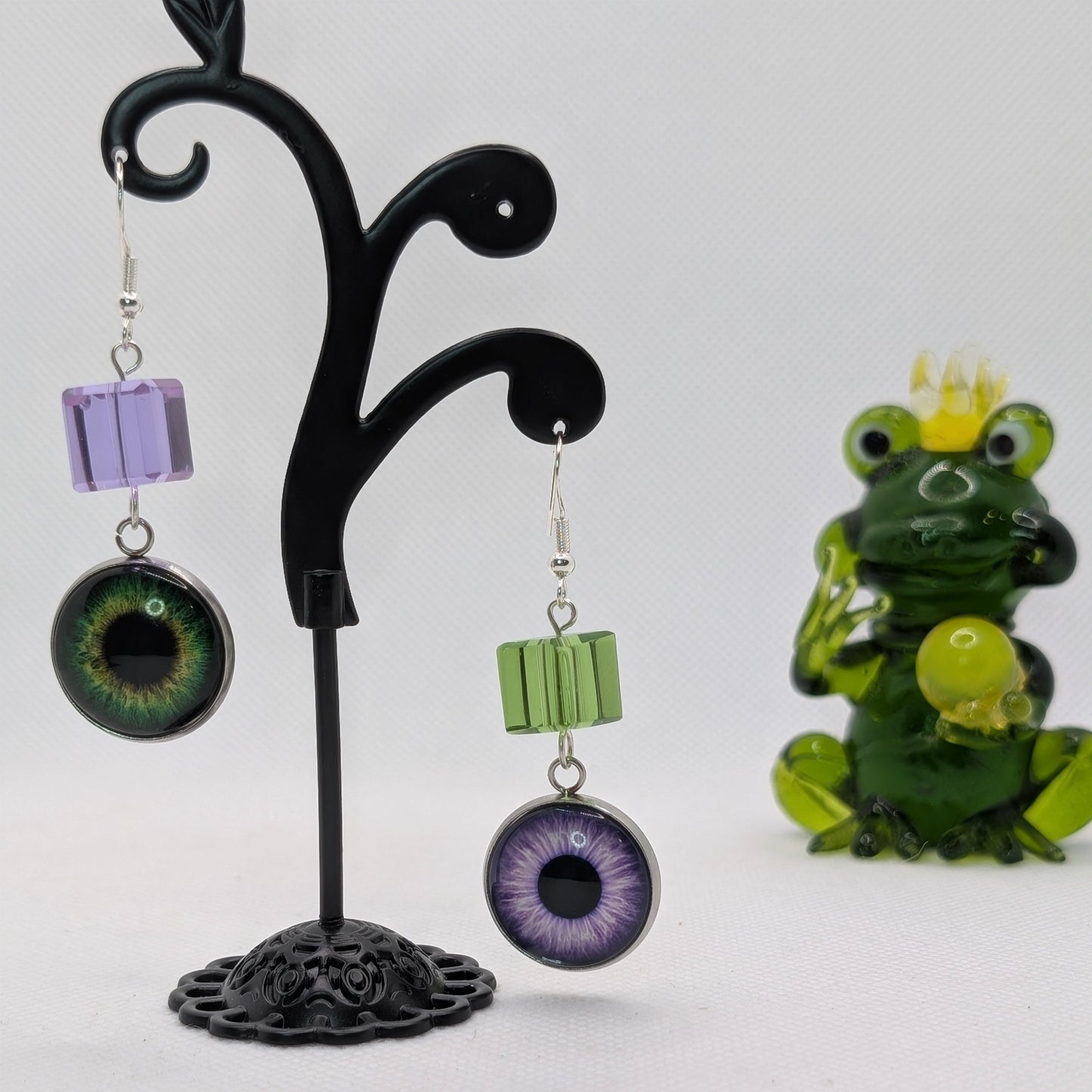 ✨Chromacrossed✨ | Mismatched Green & Purple Glass Eye Earrings