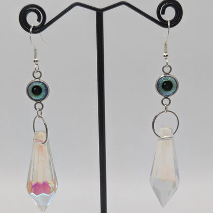 ✨The Fanglacrimae✨ | Glass Eye & Crystal Fang Dangle Earrings