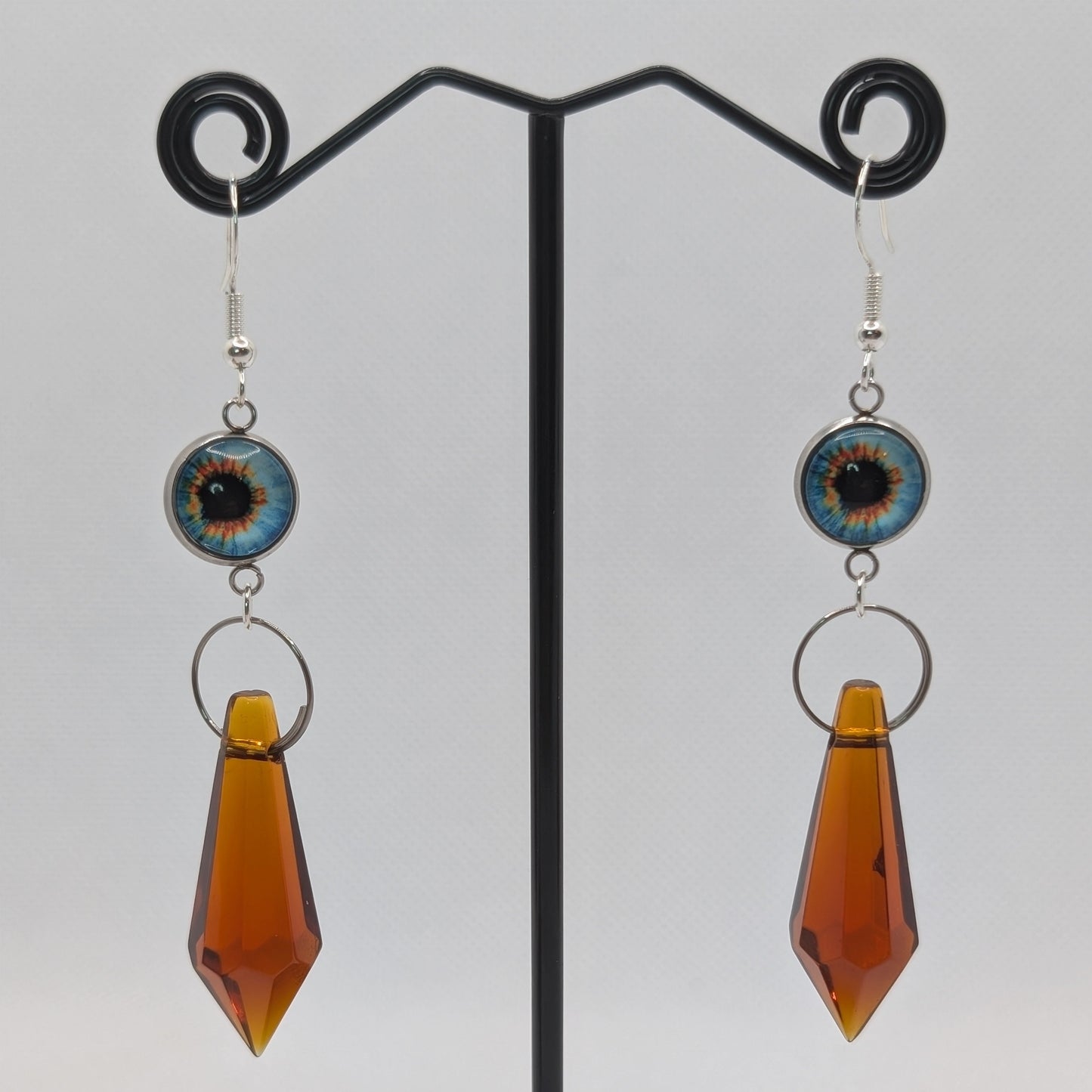 ✨The Fanglacrimae✨ | Glass Eye & Crystal Fang Dangle Earrings