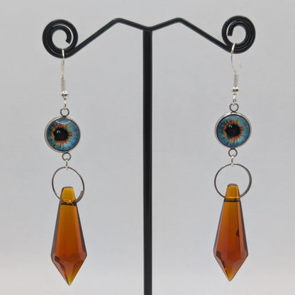 ✨The Fanglacrimae✨ | Glass Eye & Crystal Fang Dangle Earrings