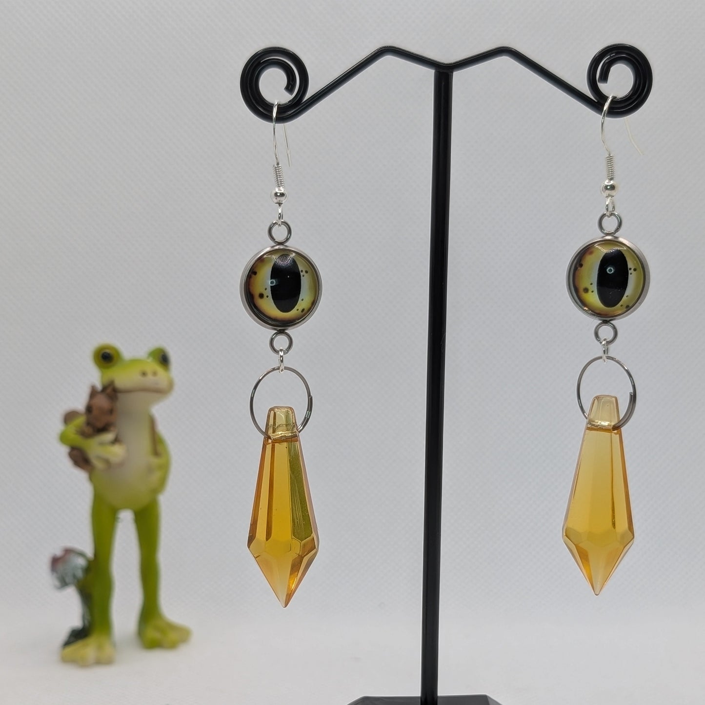 ✨The Fanglacrimae✨ | Glass Eye & Crystal Fang Dangle Earrings