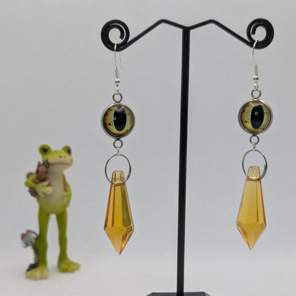 ✨The Fanglacrimae✨ | Glass Eye & Crystal Fang Dangle Earrings