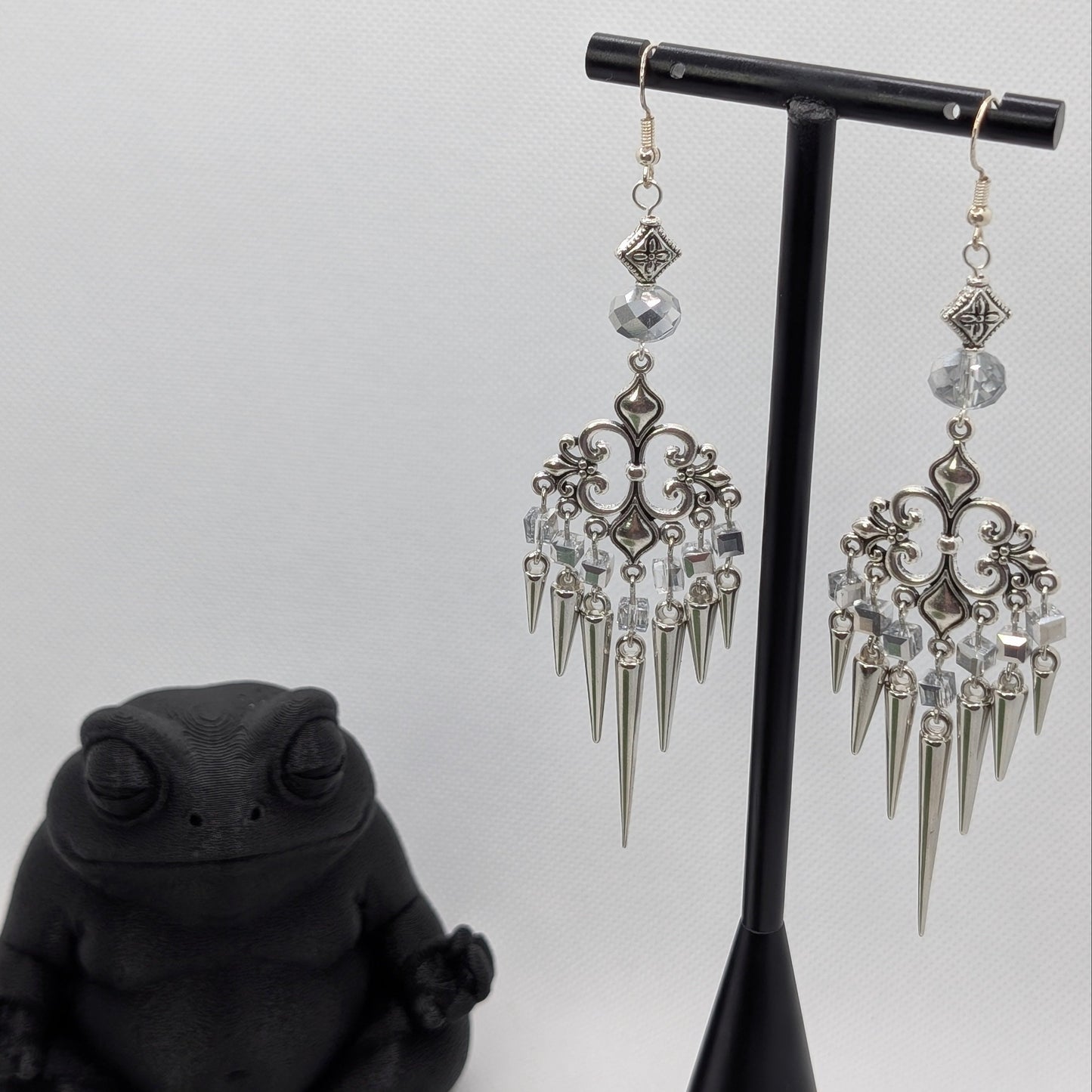 ✨The Thornlattix✨ | Silver Glass Chandelier Spike Earrings
