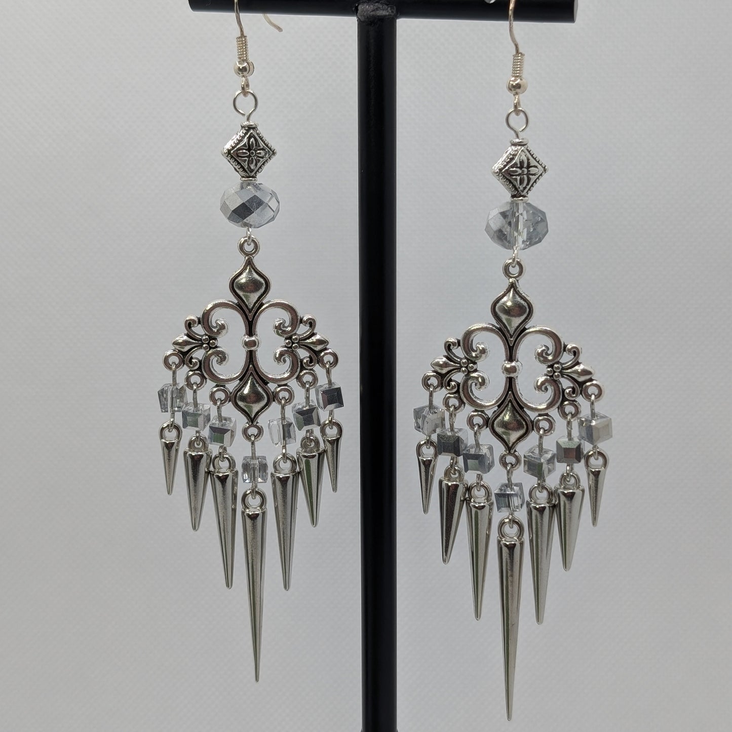 ✨The Thornlattix✨ | Silver Glass Chandelier Spike Earrings