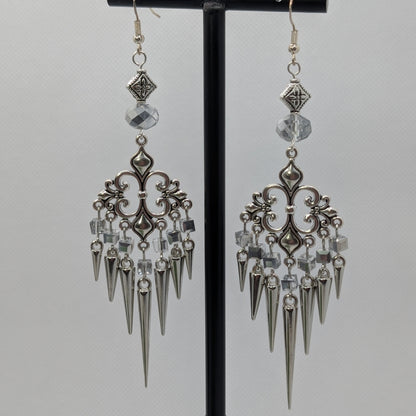 ✨The Thornlattix✨ | Silver Glass Chandelier Spike Earrings