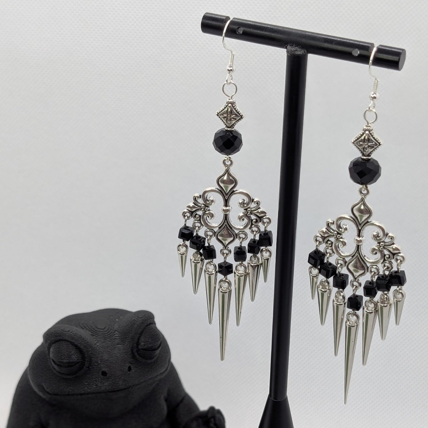 ✨The Thornlattix✨ | Silver Glass Chandelier Spike Earrings