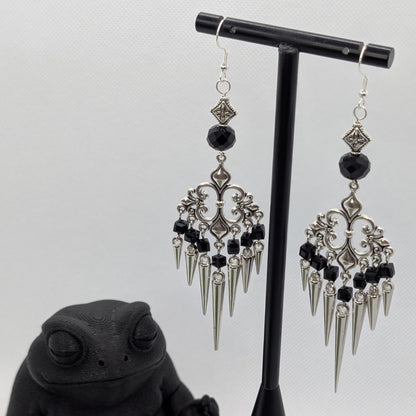✨The Thornlattix✨ | Silver Glass Chandelier Spike Earrings