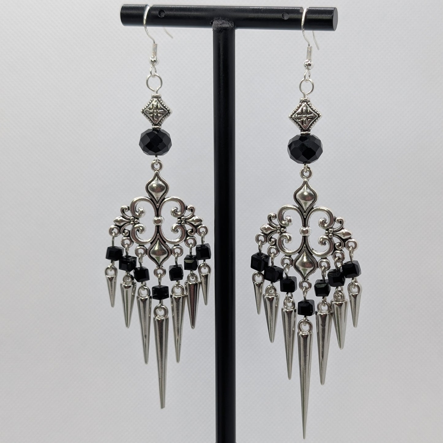 ✨The Thornlattix✨ | Silver Glass Chandelier Spike Earrings