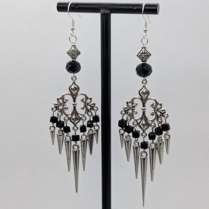 ✨The Thornlattix✨ | Silver Glass Chandelier Spike Earrings