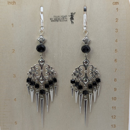 ✨The Thornlattix✨ | Silver Glass Chandelier Spike Earrings