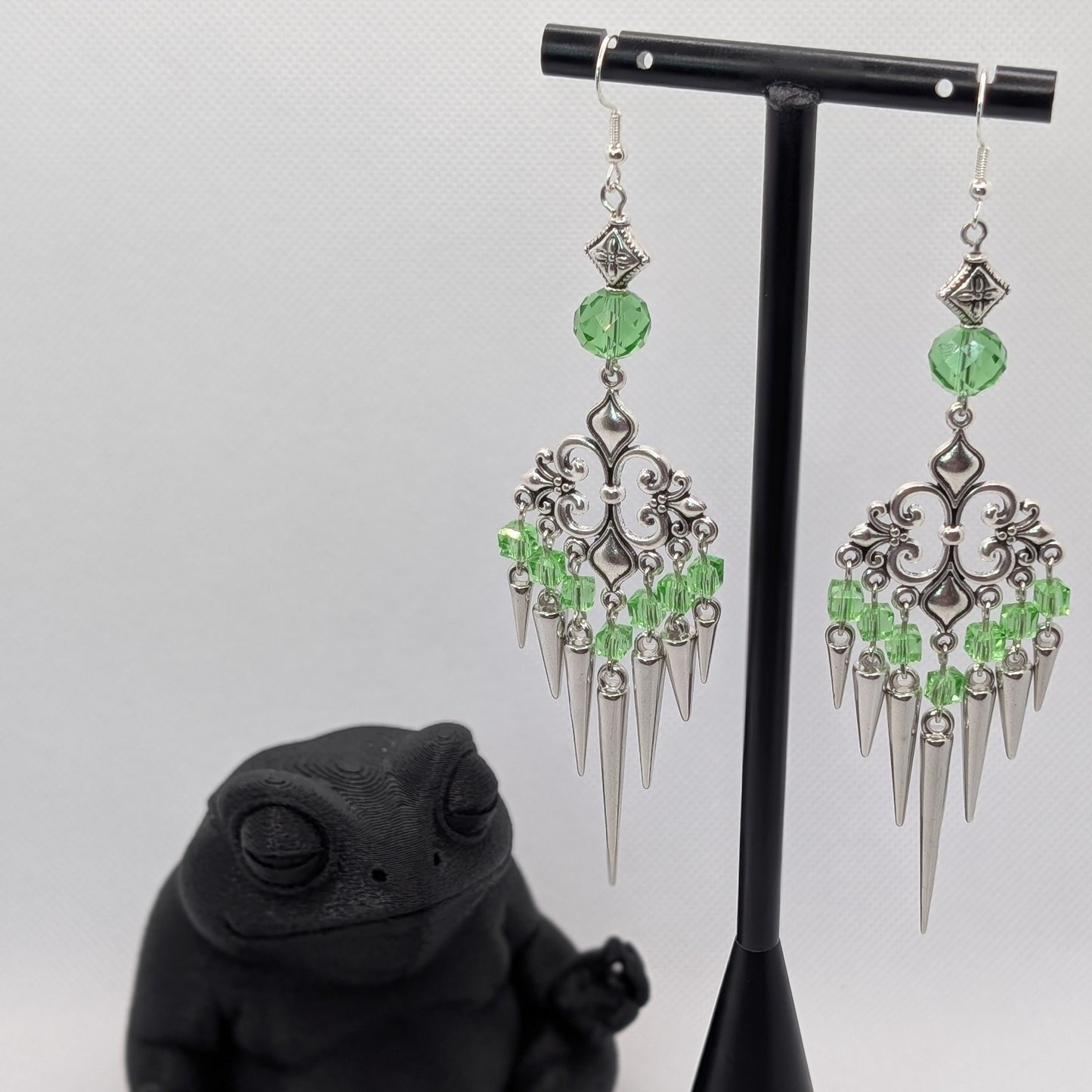 ✨The Thornlattix✨ | Silver Glass Chandelier Spike Earrings