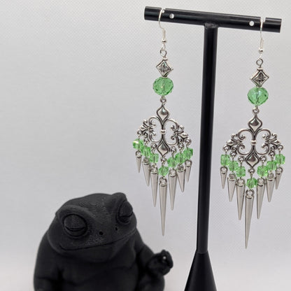 ✨The Thornlattix✨ | Silver Glass Chandelier Spike Earrings