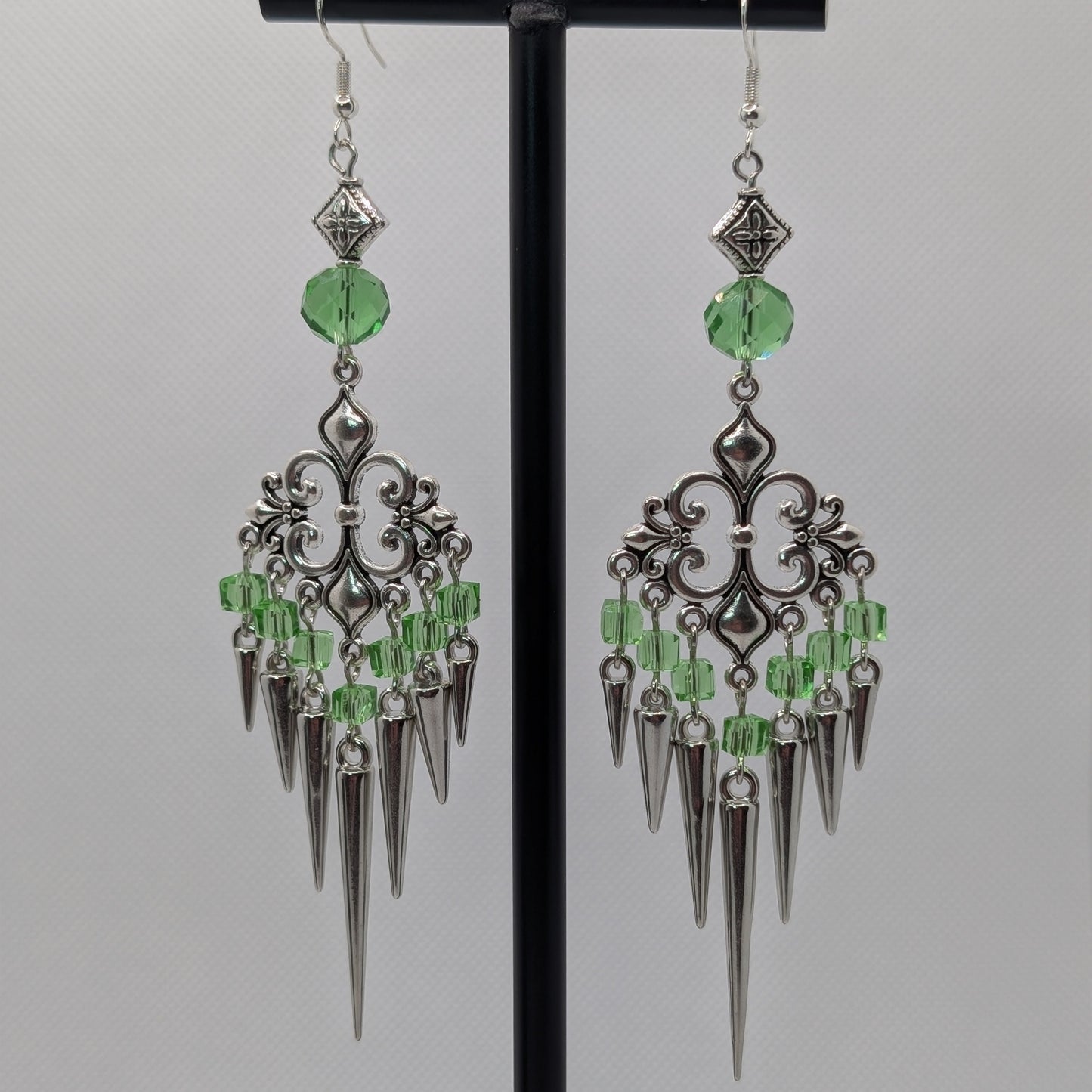 ✨The Thornlattix✨ | Silver Glass Chandelier Spike Earrings