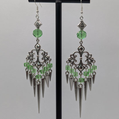 ✨The Thornlattix✨ | Silver Glass Chandelier Spike Earrings