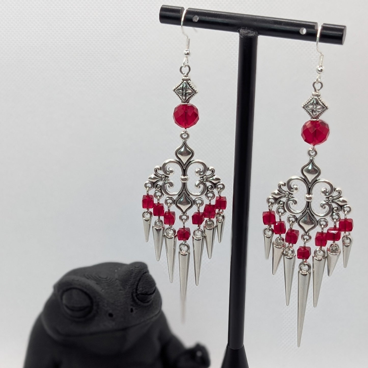 ✨The Thornlattix✨ | Silver Glass Chandelier Spike Earrings