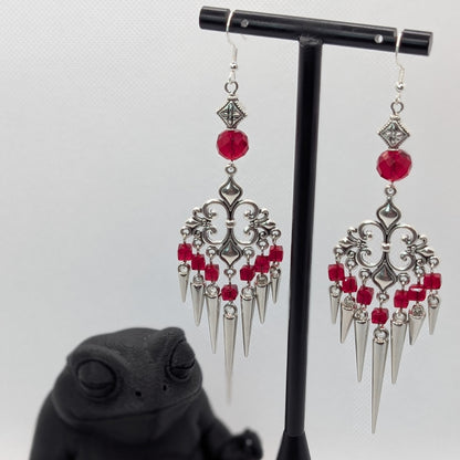 ✨The Thornlattix✨ | Silver Glass Chandelier Spike Earrings