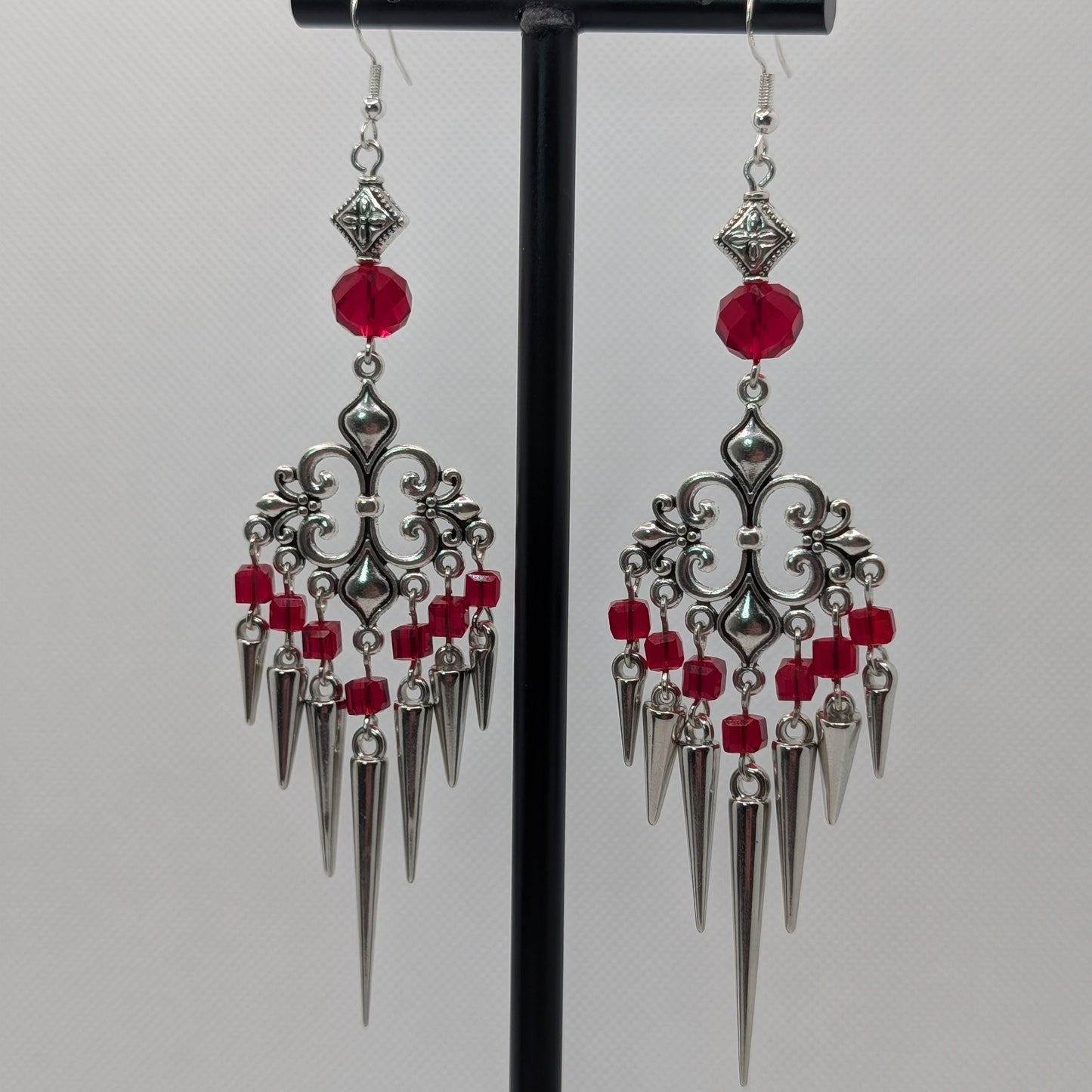 ✨The Thornlattix✨ | Silver Glass Chandelier Spike Earrings