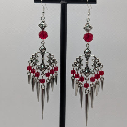 ✨The Thornlattix✨ | Silver Glass Chandelier Spike Earrings