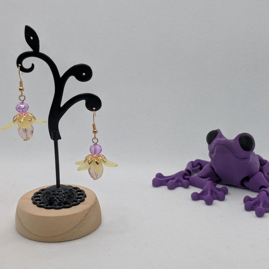 ✨Pollenflare✨ | Yellow Petal, Lavender & Blush Faceted Floral Dangle Earring