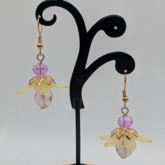 ✨Pollenflare✨ | Yellow Petal, Lavender & Blush Faceted Floral Dangle Earring