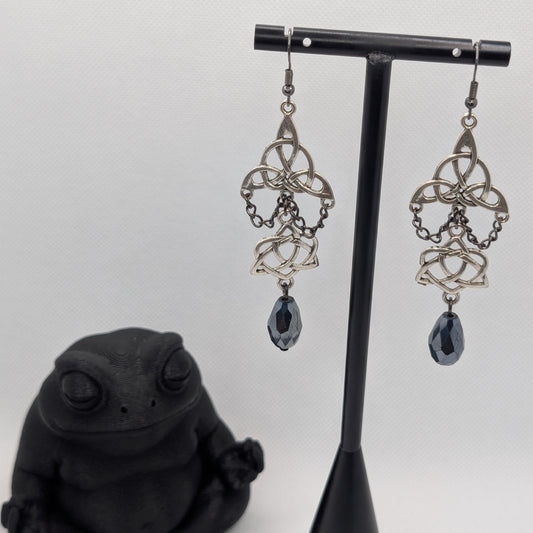 ✨Boundwoven✨ | Celtic Knotwork, Chain & Faceted Glass Dangle Earrings