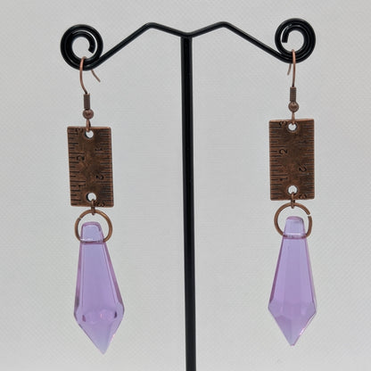 ✨Measurelle✨ | Purple Faceted Glass & Antique Copper Ruler Earrings