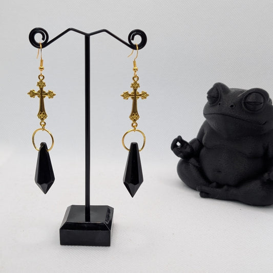✨The Cryptshards✨ | Gothic Skull, Cross & Faceted Glass Drop Earrings
