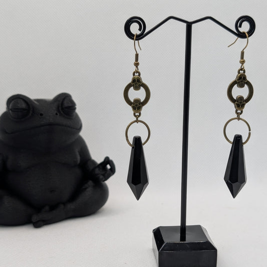 ✨The Cryptshards✨ | Gothic Skull, Cross & Faceted Glass Drop Earrings