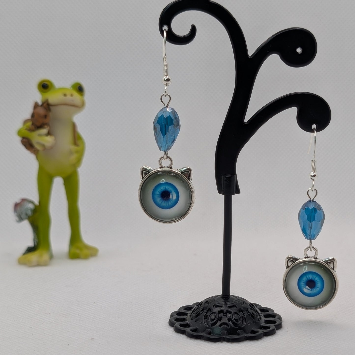 ✨Cyanoptic✨ | Blue Cat Eye & Faceted Glass Dangle Earrings