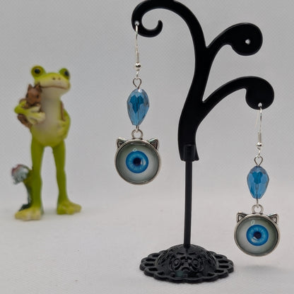 ✨Cyanoptic✨ | Blue Cat Eye & Faceted Glass Dangle Earrings