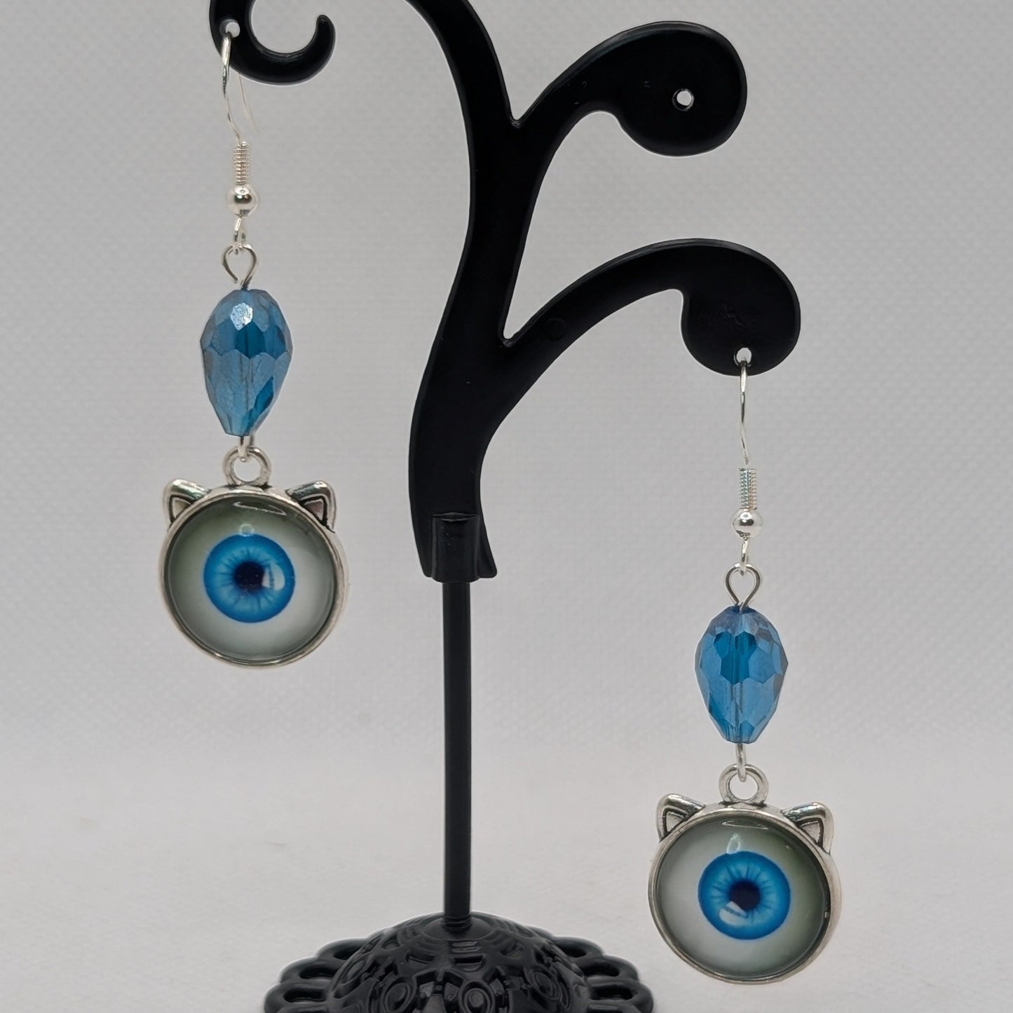✨Cyanoptic✨ | Blue Cat Eye & Faceted Glass Dangle Earrings