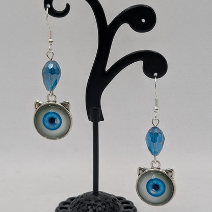 ✨Cyanoptic✨ | Blue Cat Eye & Faceted Glass Dangle Earrings