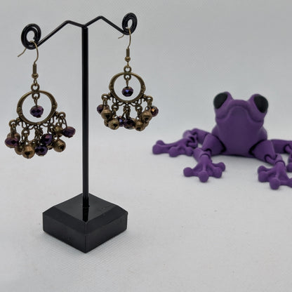 ✨Tintinnelle✨ | Antique Bronze Bell & Purple Faceted Glass Dangle Earrings