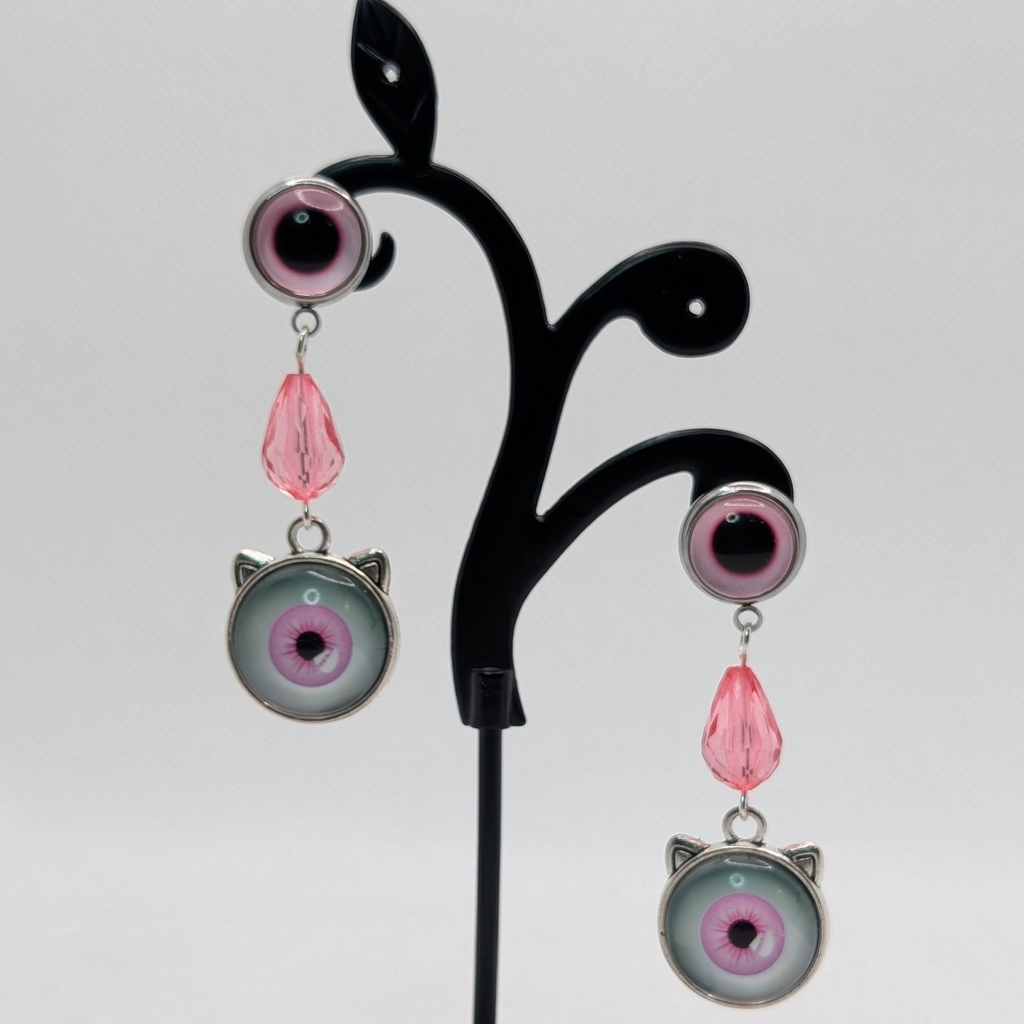 ✨Dupliris✨ | Pink Double-Eye Cat Earrings with Faceted Glass