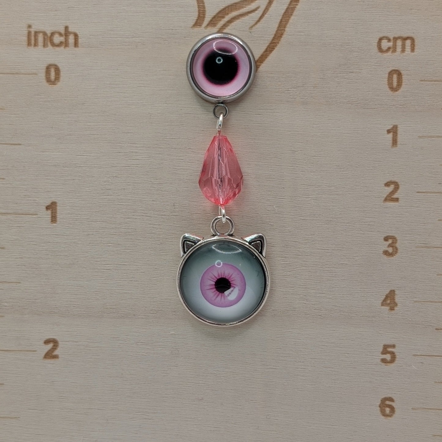 ✨Dupliris✨ | Pink Double-Eye Cat Earrings with Faceted Glass