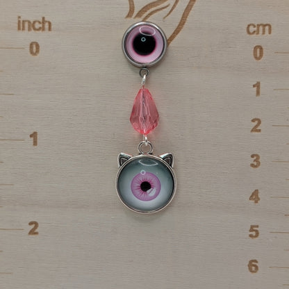 ✨Dupliris✨ | Pink Double-Eye Cat Earrings with Faceted Glass