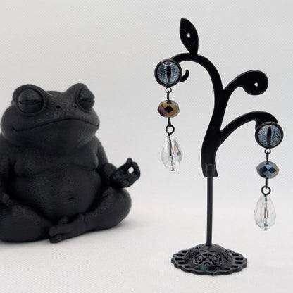 ✨Scalesight✨ | Reptilian Slit-Pupil Eye & Faceted Glass Dangle Earrings