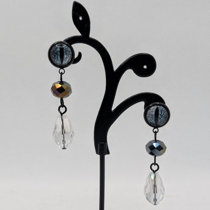 ✨Scalesight✨ | Reptilian Slit-Pupil Eye & Faceted Glass Dangle Earrings